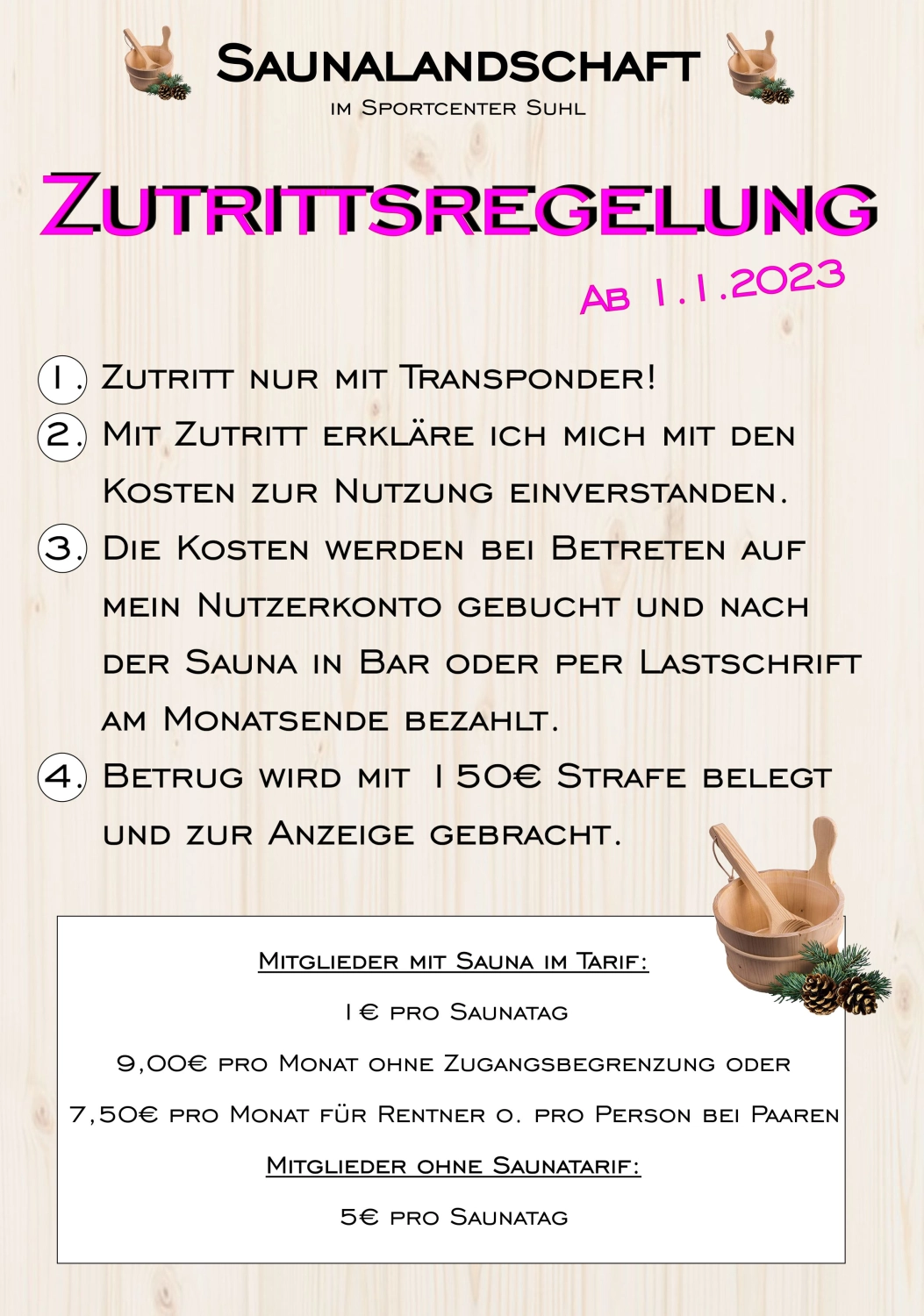 Preisliste des Sportcenter Suhl